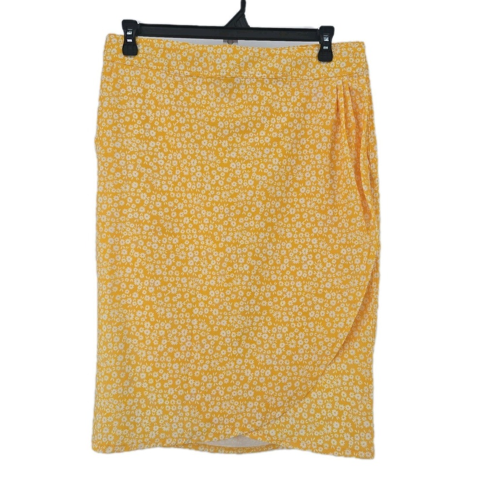 RIP SKIRT Hawaii Yellow White Floral Pleated Midi True Wrap Skirt Large Pockets